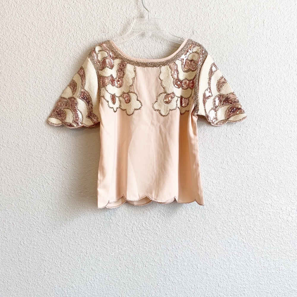 English Rose Sequin Soft Pink Top Size Small